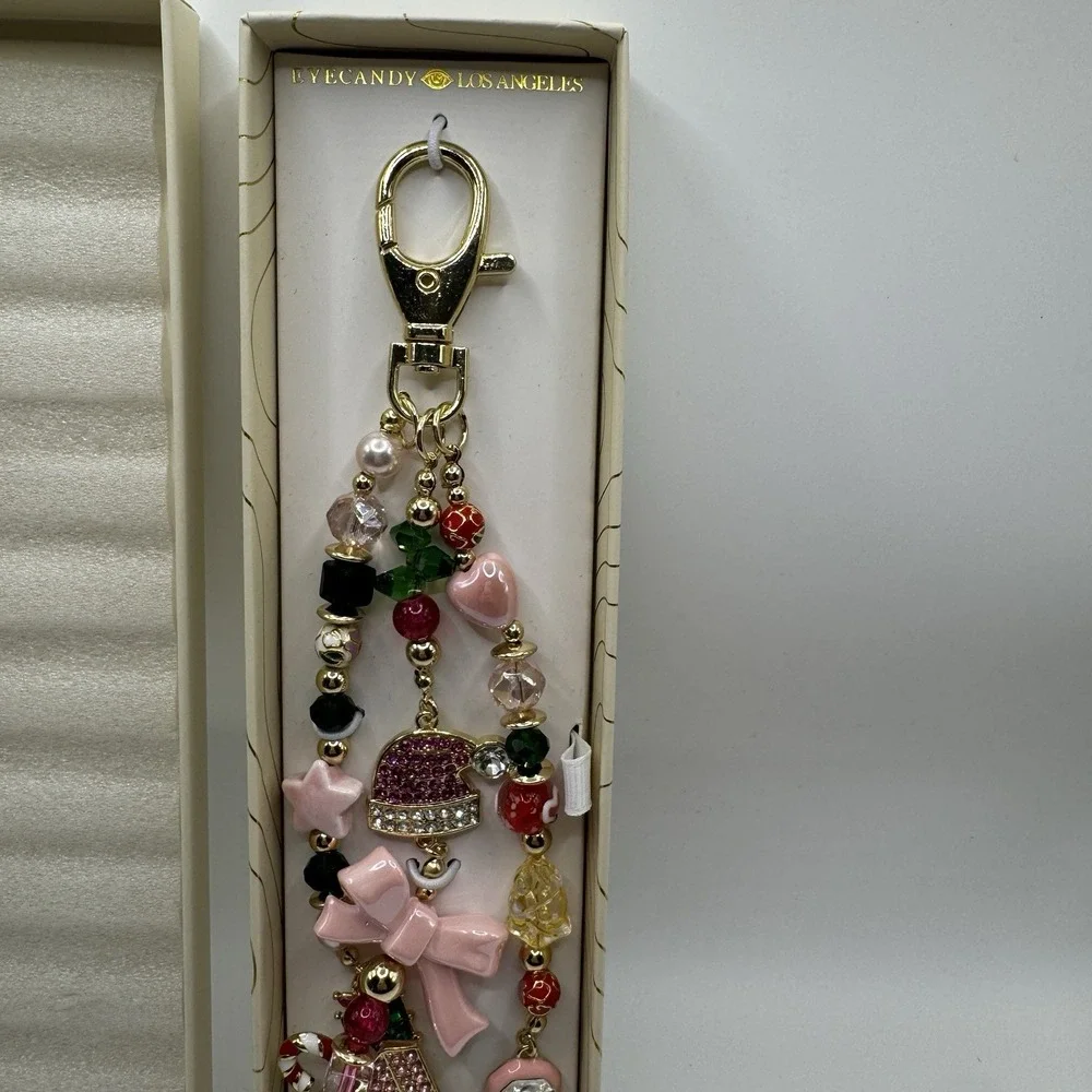 Eyecandy‎ Los Angeles NIB Christmas Charm Keychain Purse Charm Pink Gold
